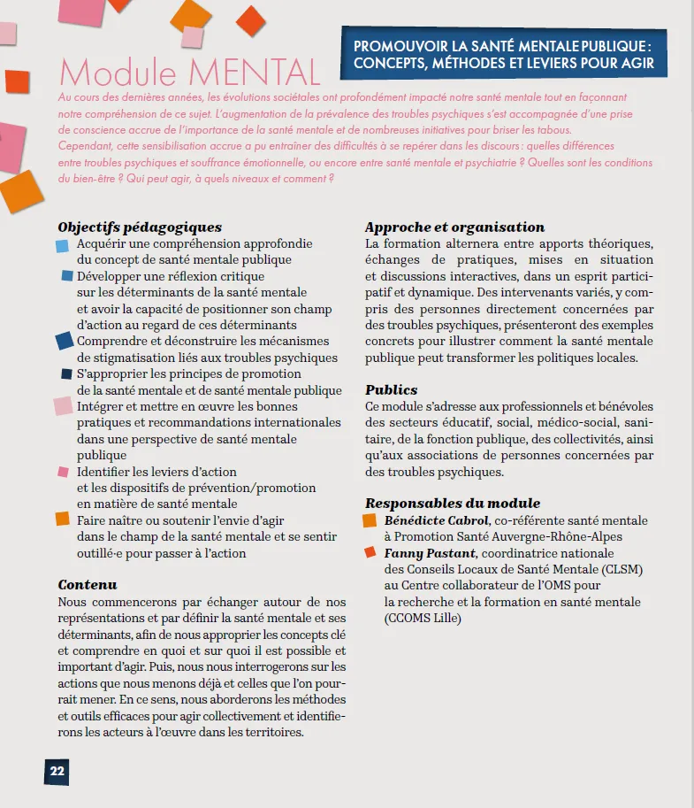 Module MENTAL université d'été francophone de santé publique 2025